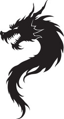 Dragon tattoo design, vector illustration, Dragon logo, black and white illustration of a stylized dragon, transparency background.