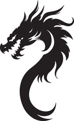 Dragon tattoo design, vector illustration, Dragon logo, black and white illustration of a stylized dragon, transparency background.