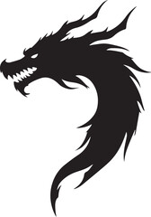 Dragon tattoo design, vector illustration, Dragon logo, black and white illustration of a stylized dragon, transparency background.