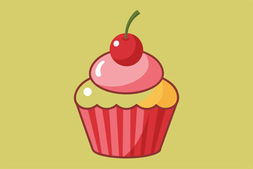 Isolated Cupcake with Cherry Vector Illustration