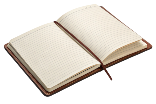 Isolated on white, an open notebook presents a blank page