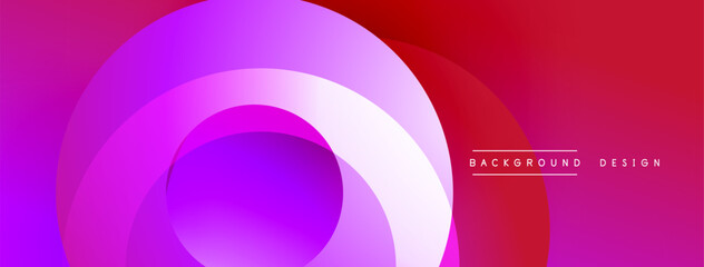 Obraz premium Abstract circles overlap, creating vibrant gradients. Pink, purple, white hues dominate red background. Modern design element.