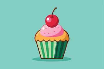 Isolated Cupcake with Cherry Vector Illustration