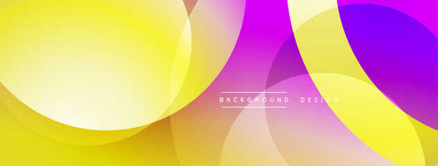 Abstract colorful layers overlap, creating vibrant background. Soft gradients blend yellow, purple, pink hues. Modern design element.