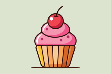 Isolated Cupcake with Cherry Vector Illustration