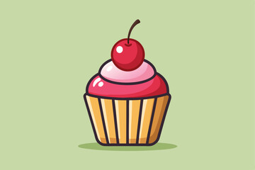 Isolated Cupcake with Cherry Vector Illustration