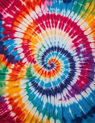 A vibrant tie-dye shirt featuring a swirling pattern of multiple colors, including bright blues, reds, yellows, and greens, creating a lively, artistic look.