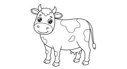 Fototapeta premium Outline of Cow Single Character Kids Coloring Page