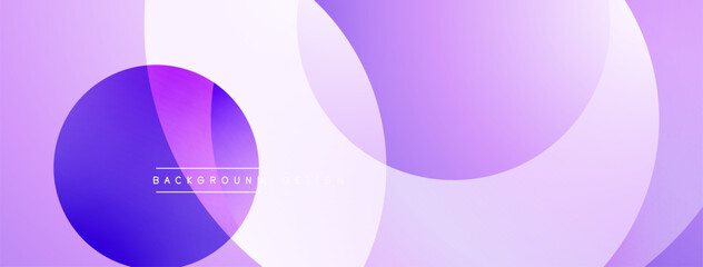 Abstract background features overlapping circles. Purple, violet hues create smooth gradient effect. Minimalist design, modern aesthetic.