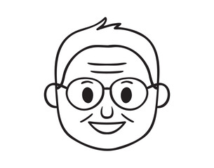 Grandfather face doodle hand drawn icon. Outline drawing grandpa face line clipart symbol