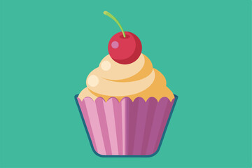Isolated Cupcake with Cherry Vector Illustration