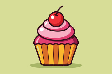Isolated Cupcake with Cherry Vector Illustration