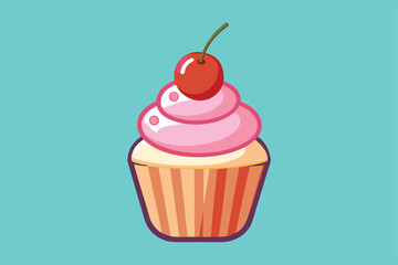Isolated Cupcake with Cherry Vector Illustration