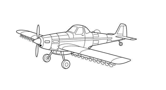 Simple Child Friendly Crop Duster Plane Outline Hopper Agriculture Line Art
