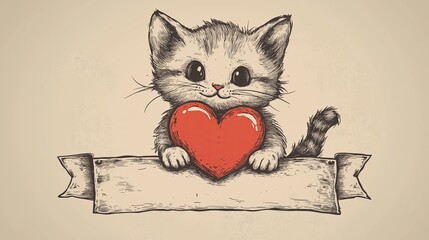 Cute Cartoon Kitten with Big Sparkling Eyes and Playful Expression