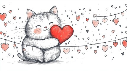 Cute Cartoon Kitten with Big Sparkling Eyes and Playful Expression