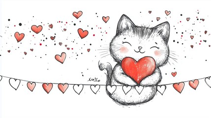 Cute Cartoon Kitten with Big Sparkling Eyes and Playful Expression