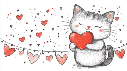 Cute Cartoon Kitten with Big Sparkling Eyes and Playful Expression