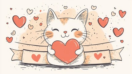 Cute Cartoon Kitten with Big Sparkling Eyes and Playful Expression