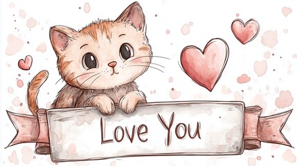 Cute Cartoon Kitten with Big Sparkling Eyes and Playful Expression