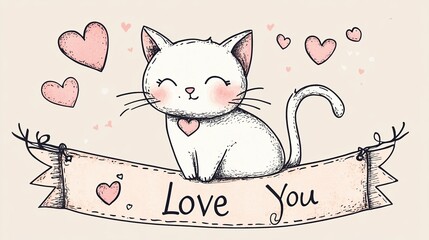 Cute Cartoon Kitten with Big Sparkling Eyes and Playful Expression