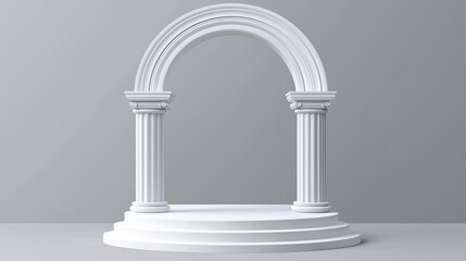 3d of column podium with white arch in roman or greek style