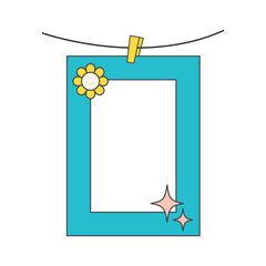 Pop retro cute groovy polaroid photo frames background. Doodle frame polaroid border element vector illustration