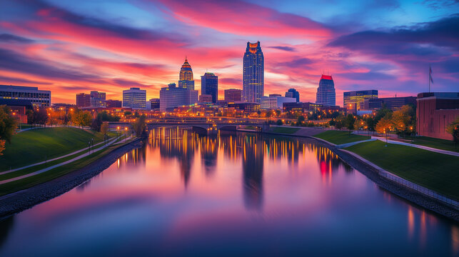 Beautiful cityscape skyline on the river for wallpaper