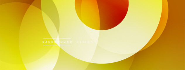 Abstract yellow, orange layers create dynamic composition. Smooth gradients, overlapping circles suggest movement, warmth.