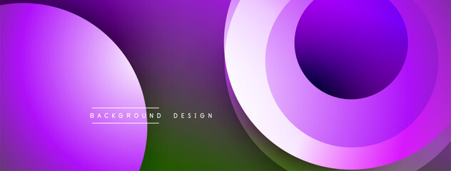 Abstract purple design features overlapping circles, gradients. Modern, smooth shapes create dynamic visual effect.