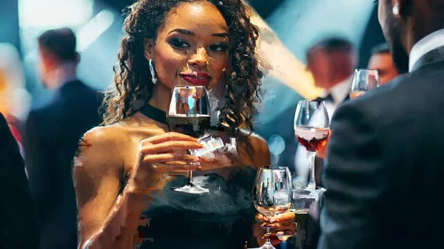 Elegant woman holding wine glass at a gala event