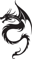 Dragon tattoo design, vector illustration, Dragon logo, black and white illustration of a stylized dragon, transparency background.