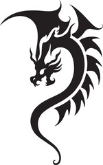 Dragon tattoo design, vector illustration, Dragon logo, black and white illustration of a stylized dragon, transparency background.