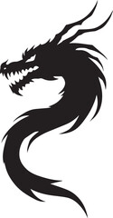 Dragon tattoo design, vector illustration, Dragon logo, black and white illustration of a stylized dragon, transparency background.