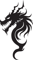 Dragon tattoo design, vector illustration, Dragon logo, black and white illustration of a stylized dragon, transparency background.