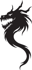 Dragon tattoo design, vector illustration, Dragon logo, black and white illustration of a stylized dragon, transparency background.