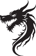 Dragon tattoo design, vector illustration, Dragon logo, black and white illustration of a stylized dragon, transparency background.