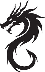 Dragon tattoo design, vector illustration, Dragon logo, black and white illustration of a stylized dragon, transparency background.