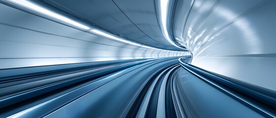 Abstract blue tunnel with blurred motion effect and bright lighting.
