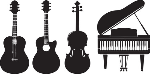 Fototapeta premium Silhouettes of Electric Guitars, Stylized Guitar Designs , Musical Instrument Graphics