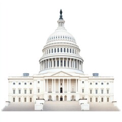 Obraz premium The US Capitol Building at dusk, against a white background,