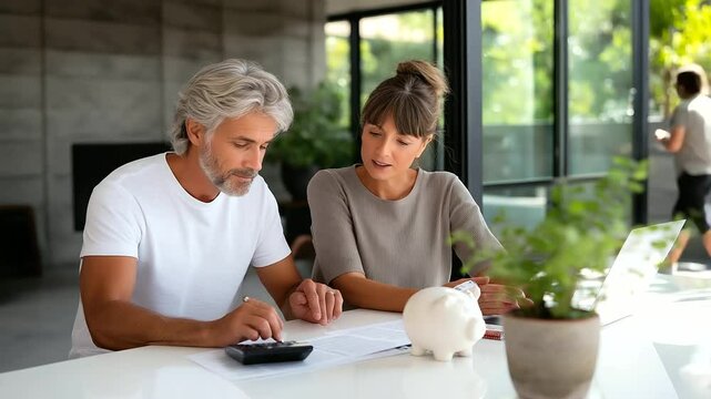 Couple Saving for Retirement in a Bright Bank Atmosphere