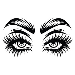 Fototapeta premium Eye with Long Lashes, Eyebrows Decorative, Bold Black Outline Details