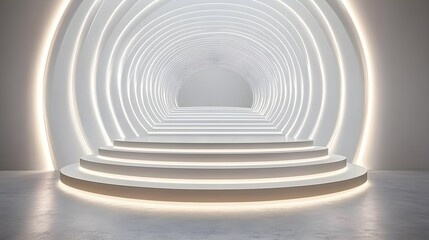 Obraz premium Modern Circular Technology-Themed Studio with Clean White Design