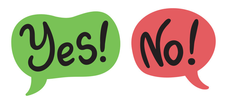 Yes no doodle words icon logo. Word yes and no text on talk speech bubble shape.