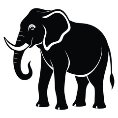Black and White Elephant Silhouette Strong Animal with Detailed Tusk & Features