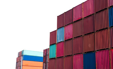 Cargo ship container goods export import international transport on blue sky background, warehouse...
