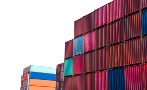 Cargo ship container goods export import international transport on blue sky background, warehouse industry business logistics transportation harbor port industrial shipping terminal cargo ship.