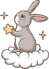 Bunny on Cloud Holding Star