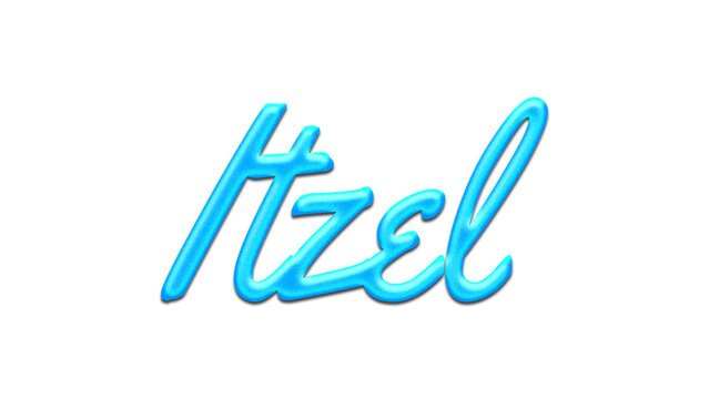 Glowing blue effect of name Itzel on white background.